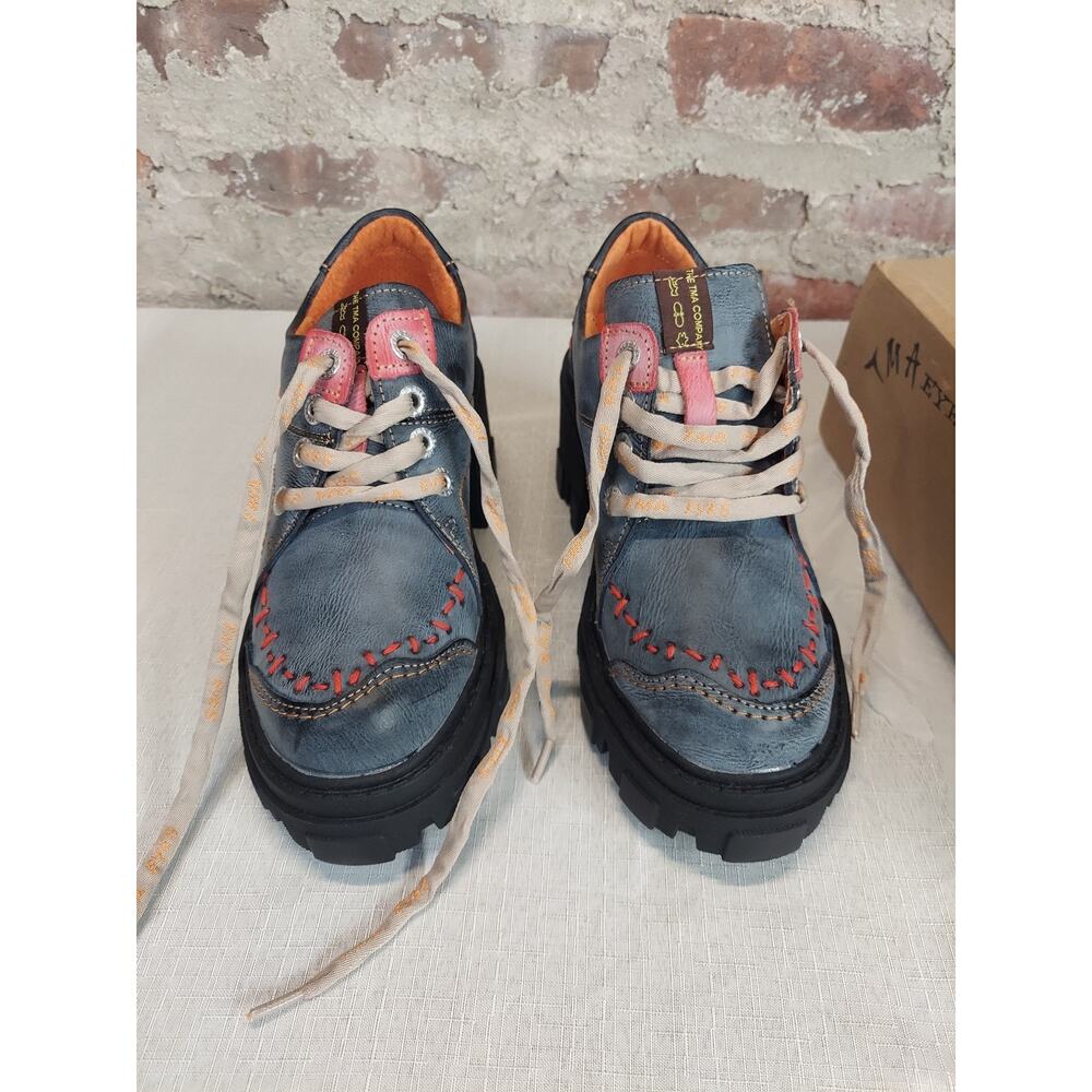 TMA Eyes Womens Distressed Blue Chunky Platform Oxford Shoes Size 38 Womens 7.5 - Picture 2 of 8